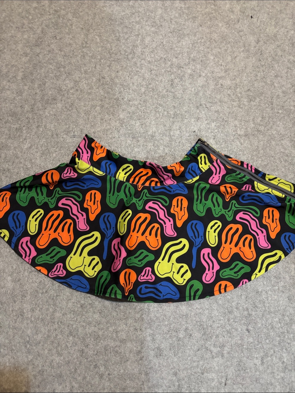 iHeartRaves Black Neon Melting Smiley Trippy Psychedelic Print Skirt